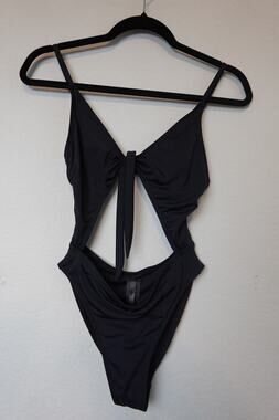 Lulus Black One-Piece Swimsuit with Dramatic Front Bow Cutout Size S